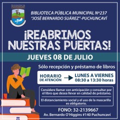 BIBLIOTECA PÚBLICA MUNICIPAL REABRIRÁ SUS PUERTAS