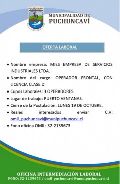 OFERTAS LABORALES: CONDUCTOR PROFESIONAL Y OPERADOR FRONTAL