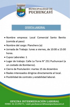 OFERTA LABORAL: PLANCHERO