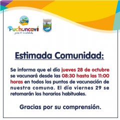 ESTE JUEVES SE VACUNARÁ SÓLO HASTA LAS 11 HORAS