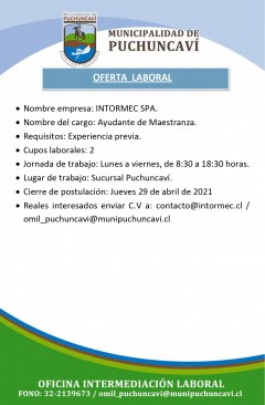 OFERTAS LABORALES: AYUDANTE - PINTOR - SOLDADOR