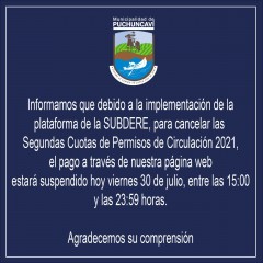 POR EL DÍA DE HOY VIERNES 30 DE JULIO, SE SUSPENDE PAGO DE PERMISO DE CIRCULACIÓN VÍA WEB