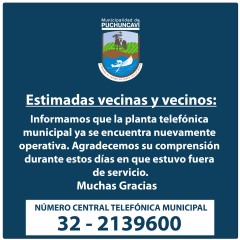 CENTRAL TELEFÓNICA MUNICIPAL SE ENCUENTRA OPERATIVA