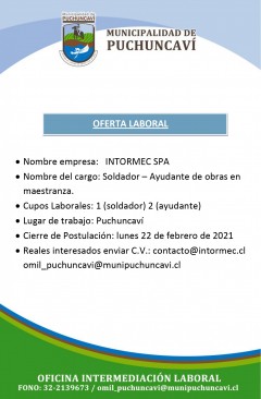 OFERTA LABORAL: SOLDADOR