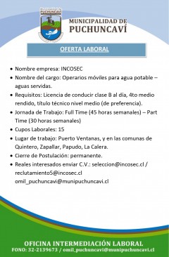 OFERTAS LABORALES: OPERARIOS MÓVILES - CONDUCTOR PROFESIONAL