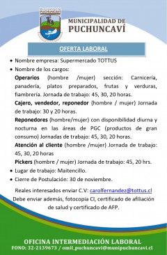 OFERTA LABORAL: RUBRO SUPERMERCADO