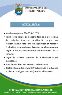 OFERTA LABORAL: SUPERVISOR DE TERRENO