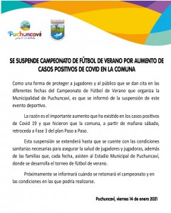 COMUNICADO SUSPENSIÓN CAMPEONATO DE FÚTBOL VERANO 2022