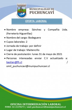 OFERTA LABORAL: BODEGUERO