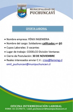 OFERTAS LABORALES: ALBAÑIL, CARPINTERO, JORNALES, SOLDADORES