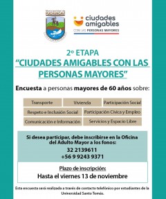 ADULTOS MAYORES PODRÁN PARTICIPAR EN ENCUESTA QUE SE ENMARCA EN LA INICIATIVA “CIUDADES Y COMUNIDADES AMIGABLES CON LAS PERSONAS MAYORES ”