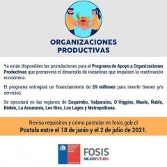 FOSIS ABRE CONVOCATORIA A PROGRAMA DE APOYO A ORGANIZACIONES PRODUCTIVAS