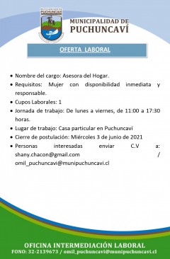 OFERTA LABORAL: ASESORA DE HOGAR