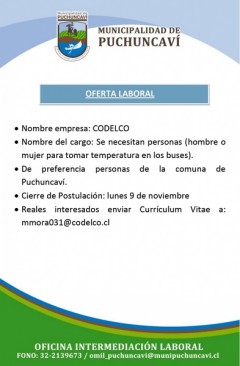 OFERTA LABORAL: TOMA DE TEMPERATURA