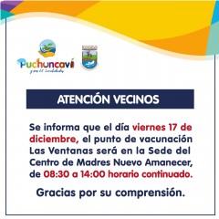SE MODIFICA PUNTO DE VACUNACIÓN DE LAS VENTANAS, SÓLO POR ESTE VIERNES 17 DE DICIEMBRE