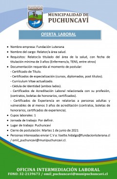 OFERTA LABORAL: RELATOR/A