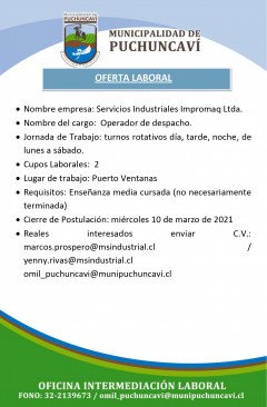 OFERTA LABORAL: OPERADOR DE DESPACHO