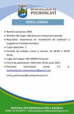 OFERTAS LABORALES: CHOFER CAMIÓN ALJIBE - MECÁNICO MAQUINARIA PESADA