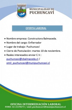 OFERTA LABORAL: ENFIERRADOR