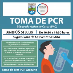 SEREMÍA DE SALUD REALIZARÁ TOMA DE MUESTRAS PCR EN LAS VENTANAS