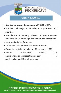 OFERTA LABORAL: JORNALES - PALETEROS - GUARDIAS