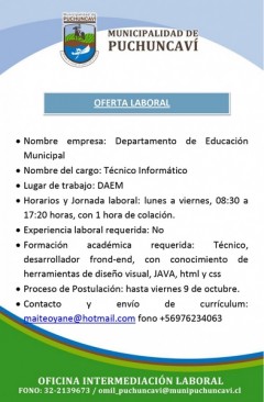 OFERTA LABORAL: TÉCNICO INFORMÁTICO