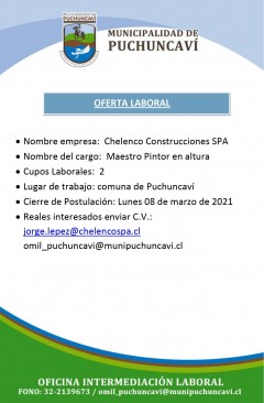 OFERTAS LABORALES:  INGENIERO - MAESTRO PINTOR