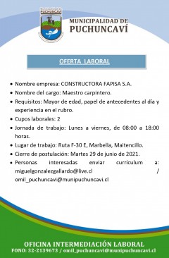 OFERTAS LABORALES: MAESTROS CARPINTEROS - JORNALES