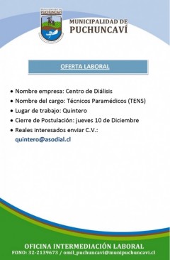 OFERTA LABORAL: TENS