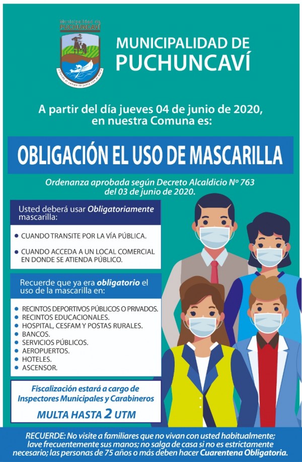 MUNICIPIO APRUEBA ORDENANZA QUE OBLIGA AL USO DE MASCARILLA
