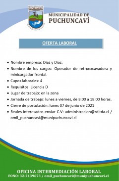 OFERTA LABORAL: OPERADOR RETROEXCAVADORA Y MINICARGADOR FRONTAL