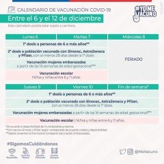 CALENDARIO VACUNACIÓN COVID SEMANA DEL 6 AL 10 DE DICIEMBRE