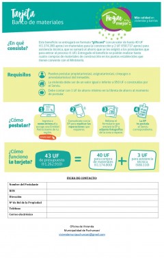 HASTA EL 30 DE MARZO SE PODRÁ POSTULAR A LA TARJETA BANCO DE MATERIALES DEL MINVU