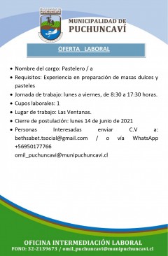 OFERTA LABORAL: PASTELERO/A