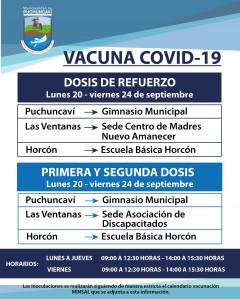VACUNACIÓN COVID 19, SEMANA 20 AL 24 DE SEPTIEMBRE