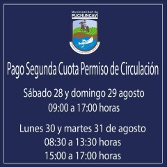 HORARIOS PAGO SEGUNDA CUOTA PERMISOS DE CIRCULACIÓN