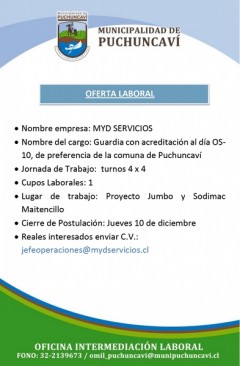 OFERTA LABORAL: GUARDIA DE SEGURIDAD
