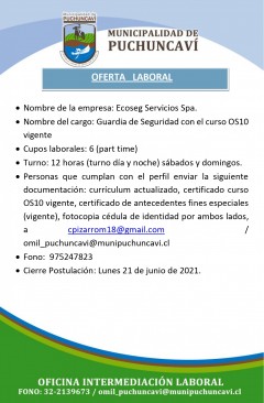 OFERTAS LABORALES: GUARDIAS DE SEGURIDAD CON CURSO OS10 VIGENTE