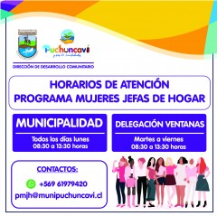 OFICINA DEL PROGRAMA MUJERES JEFAS DE HOGAR ATENDERÁ EN VENTANAS Y PUCHUNCAVÍ