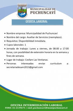 OFERTA LABORAL: AUXILIAR DE SERVICIOS