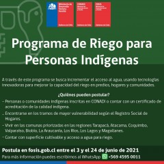 FOSIS Y CONADI LANZAN PROGRAMA DE RIEGO PARA PERSONAS INDÍGENAS