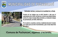 INFORMACIÓN IMPORTANTE SOBRE TRABAJOS DE PAVIMENTACIÓN EN CALLE LOS ALERCES DE LA GREDA