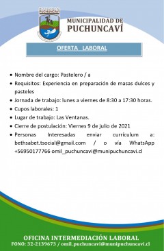 OFERTA LABORAL: PASTELERO