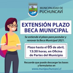 SE EXTIENDE EL PLAZO PARA POSTULAR Y/O RENOVAR BECA MUNICIPAL 2021