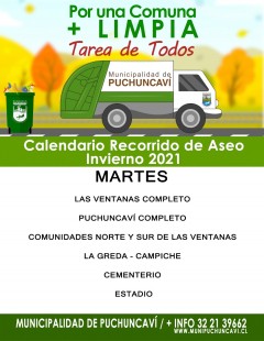 CALENDARIO ASEO INVIERNO 2021