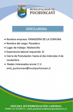 OFERTA LABORAL: PANADERO