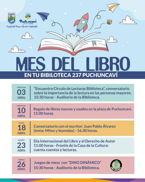 EN ESTE MES DEL LIBRO LA BIBLIOTECA PÚBLICA TE INVITA A PARTICIPAR DE ENTRETENIDAS ACTIVIDADES