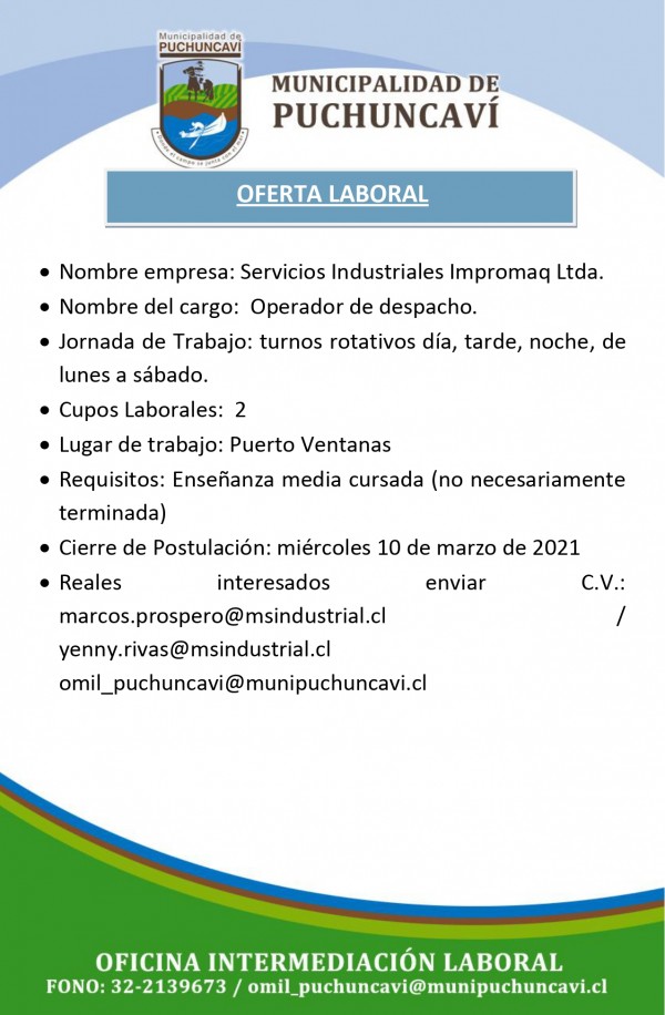 OFERTA LABORAL: OPERADOR DE DESPACHO